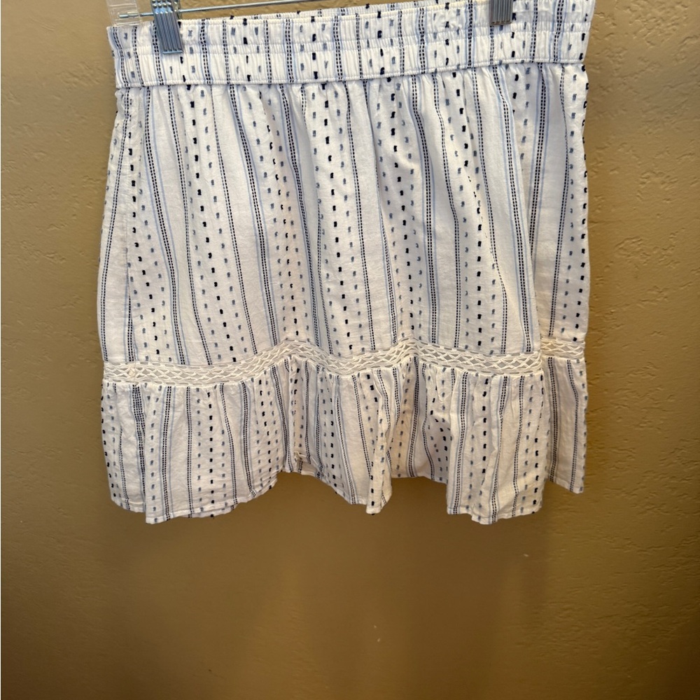 LOFT White and Blue Striped Mini Skirt